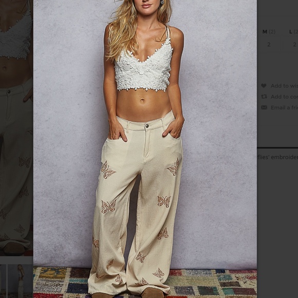 POL “ Mona “ POL Butterfly Embroidered Pants in Double Gauze 63A - Picture 4 of 5